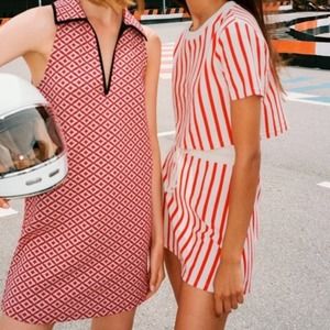 Zara Striped Cropped Tee Skirt Set Red Size Small